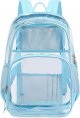 PVC school Backpack Waterproof durable See Through Bag Stadium Approved Clear Schoolbag Daypack Heavy Duty for travel Campus, Baby Blue
