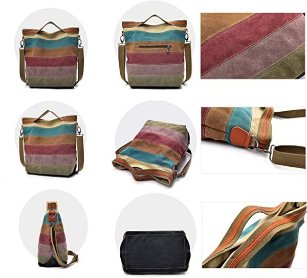 Womens Shoulder Bags Canvas Hobo Handbags Multi-Color Casual Messenger Bag