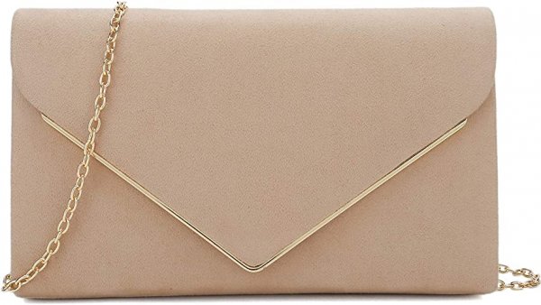 Faux Suede Clutch Bag Elegant Metal Binding Evening Purse