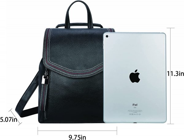 Women’s Genuine Leather Backpack Casual Style Flap Backpacks Daypack for Ladies (Black)